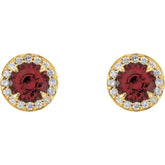 14K Yellow 4 mm Natural Mozambique Garnet & 1/10 CTW Natural Diamond Earrings